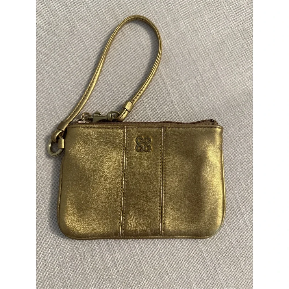 NWT COACH JULIA SPOTLIGHT‎ LEATHER WRISTLET CLUTCH WALLET GOLD 46810B Zip Strap